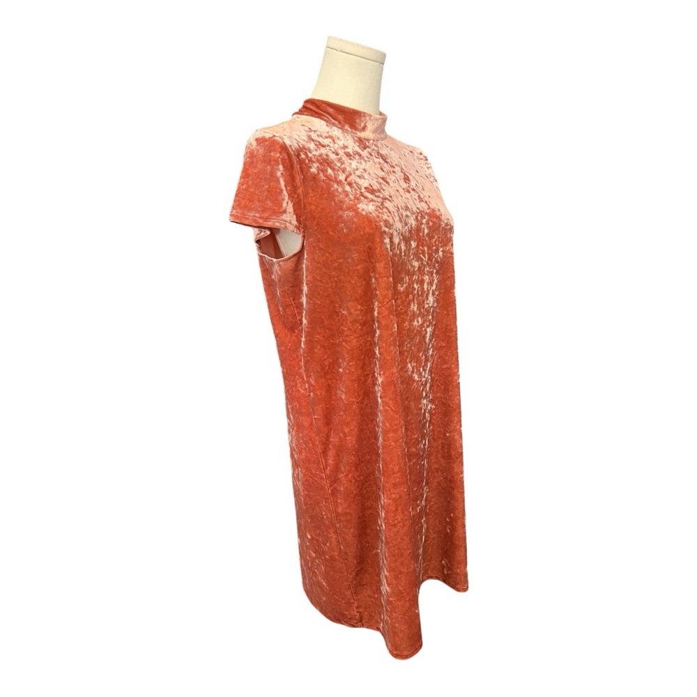 👗 EUC MADEWELL Women’s Afterglow Red Crushed Velvet Mock Neck Dress | Size M - Picture 2 of 9